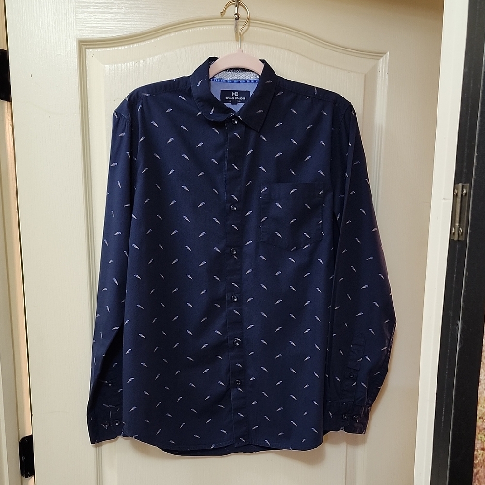 MICHAEL BRANDON DUCK PRINT SLIM FIT BUTTON DOWN SHIRT